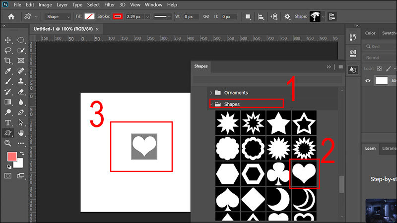 Chọn trái tim trong Shapes của All Legacy Defaults Shapes